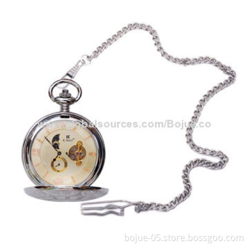 Retro Silver Cover Skeleton Unique Automatic Mechanical Pendant Men's Pocket Watch, CE, RoHS Marks